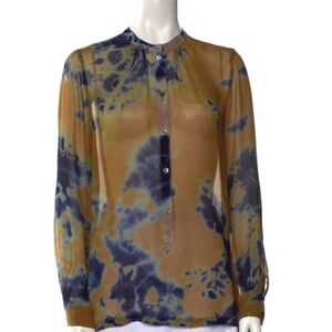 Raquel Allegra Silk Tie-Dye Print Blouse